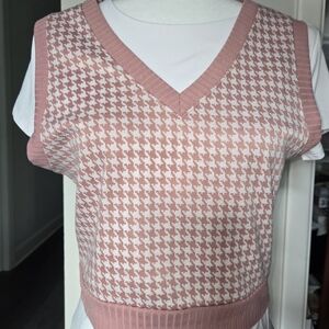 Mixed Threads Pink & White Houndstooth Sweater Vest Size XL